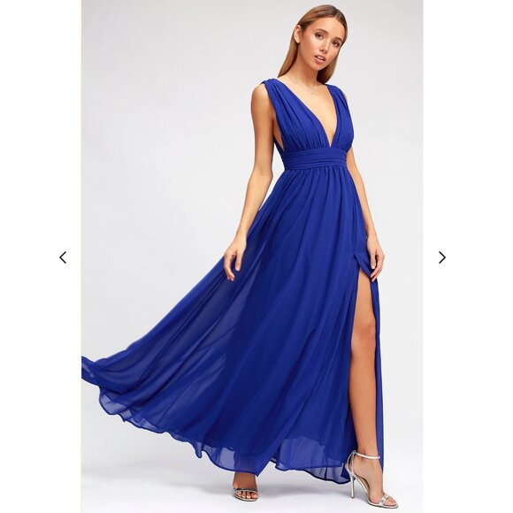 LULUS Heavenly Hues Georgette Maxi Dress, Royal Blue, Size S - Picture 1 of 14